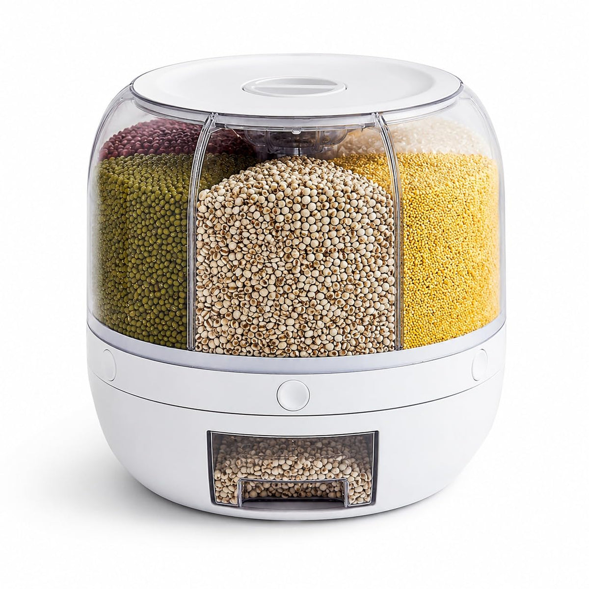 6-Grid Rotating Food Dispenser - Rice Bucket Storage Tank, Cereal Dispenser